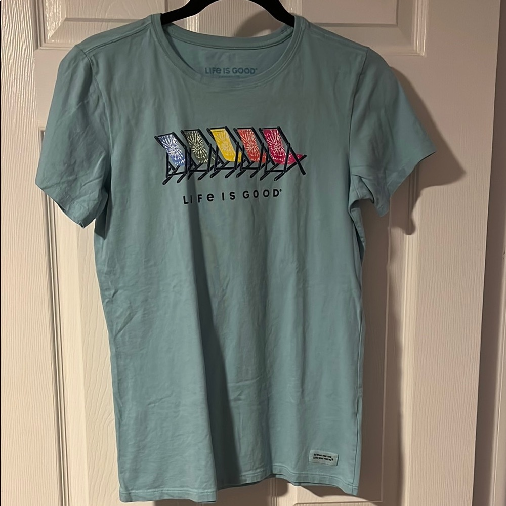 Life Is Good Aqua Tee with Colorful Chairs